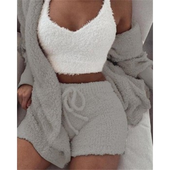 New Knitted Casual Women Two Piece Set Short Jumpsuit Winter Female Solid Tracksuit Women's Autumn Soft Warm Playsuit DA508